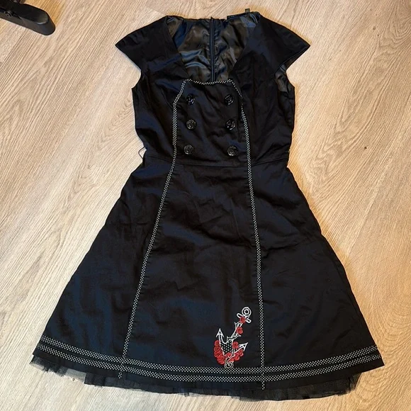 Living Dead Souls Black Retro Sailor Pinup Dress Women’s S Small - Picture 2 of 7